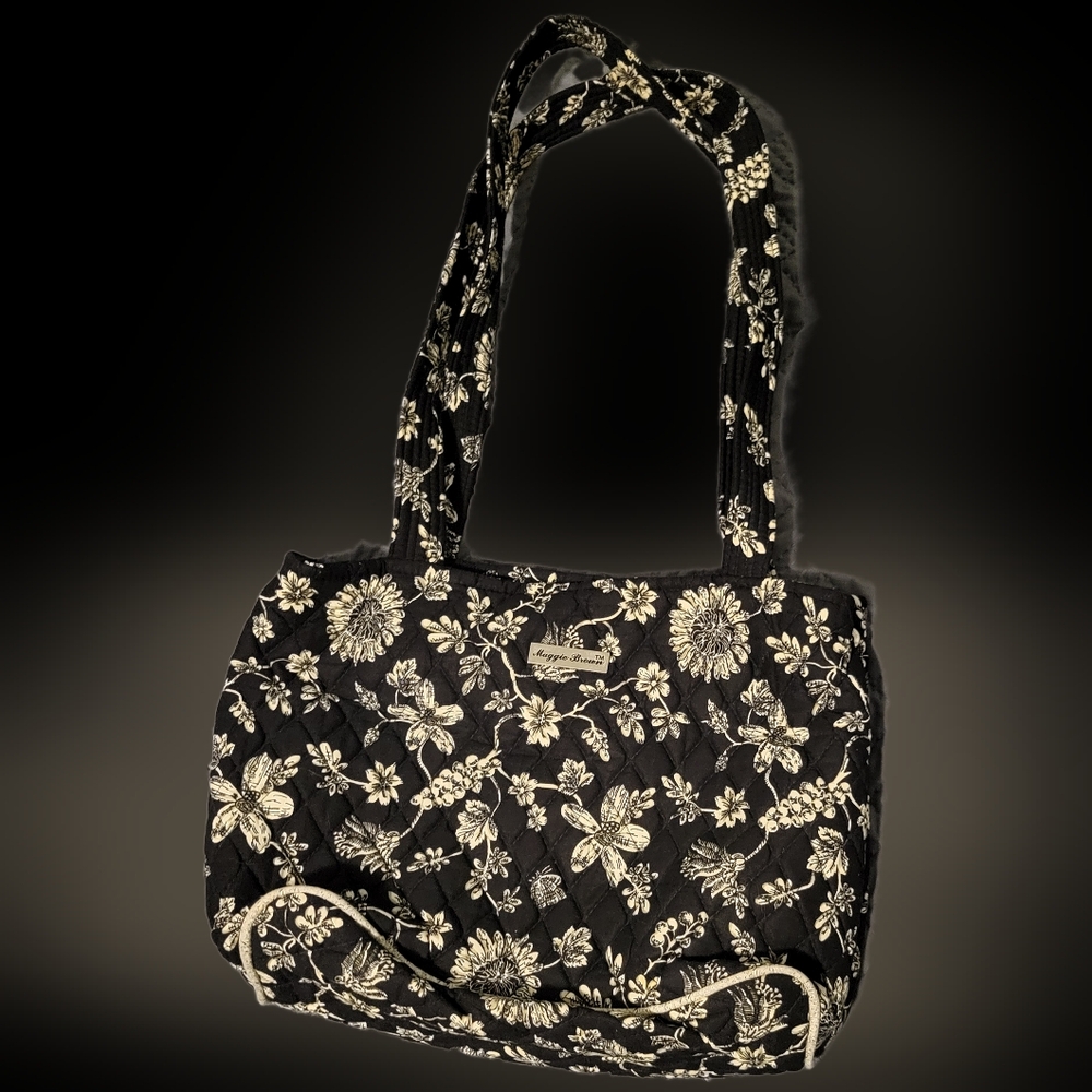 Black and White Floral Maggie Brown Purse